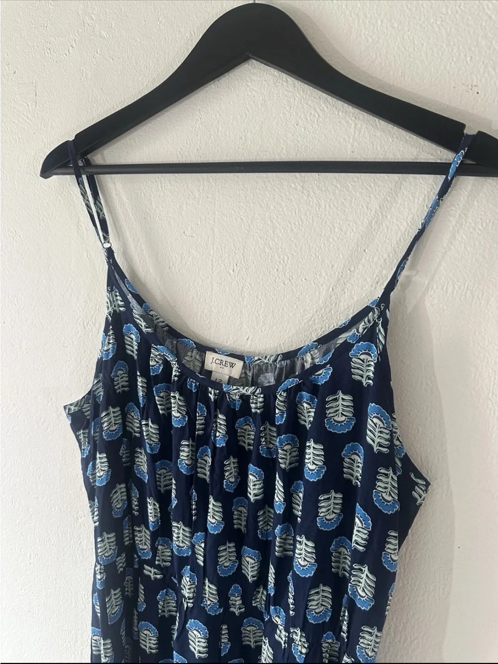 J.Crew Dress Women’s 12 Blue Leaf Print Sleeveless Tie Waist Midi Viscose